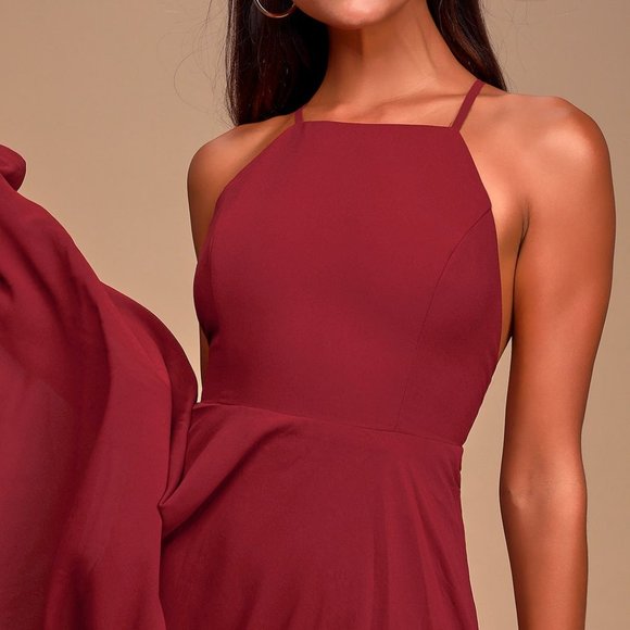 lulus red wine halter dress - Picture 3 of 4